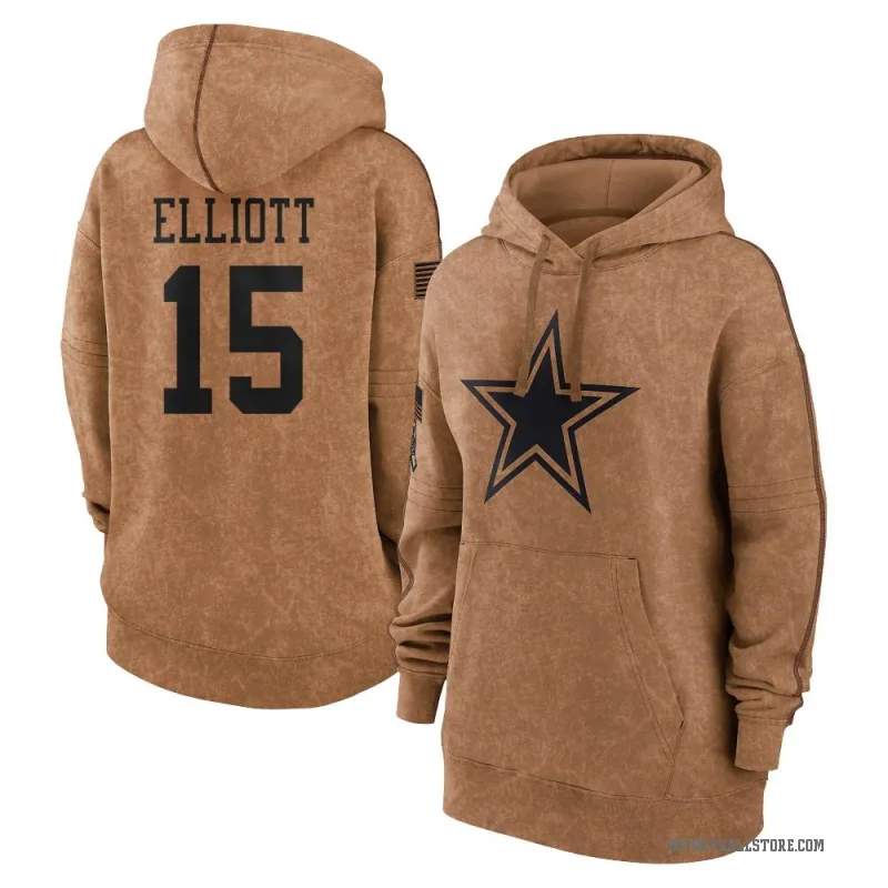 Ezekiel Elliott Women's Brown Dallas Cowboys 2023 Salute To Service Pullover Hoodie