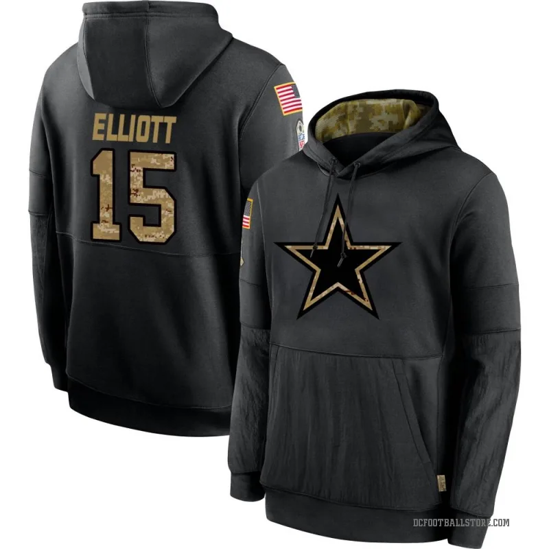 Ezekiel Elliott Youth Black Dallas Cowboys 2020 Salute to Service Sideline Performance Pullover Hoodie