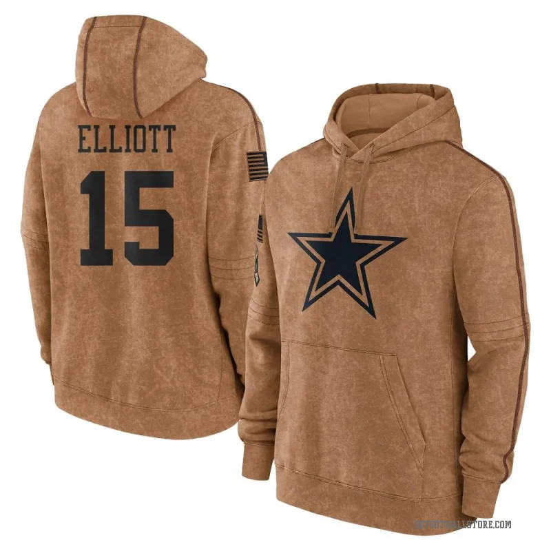 Ezekiel Elliott Youth Brown Dallas Cowboys 2023 Salute To Service Club Pullover Hoodie